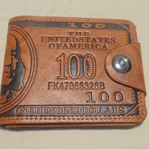 Brown Leather Wallet with Dollar‎ Design